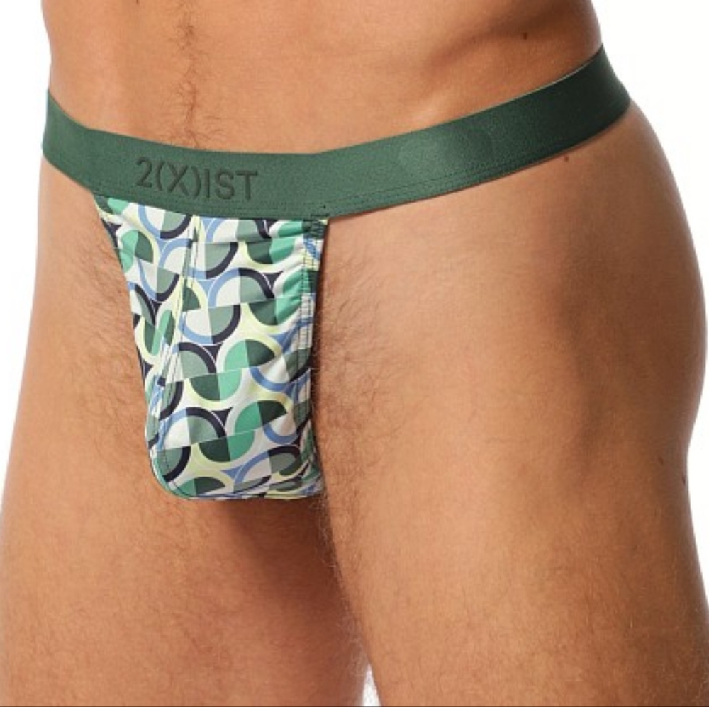 2xist Green Waistband Geometric-Printed Thong